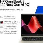 HP OmniBook 3 Laptop, 14" 2K Touchscreen Display, Snapdragon X X1-26-100, 16GB RAM, 512GB SSD, Qualcomm Adreno Graphics, English Keyboard, Windows 11 Home, Warm Gold | D0ZY2UA