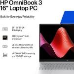 HP OmniBook 3 16-by0205dx Laptop, 16" 2K Touch Display, AMD Ryzen 5 40, 16GB RAM, 256GB SSD, AMD Radeon 610M Graphics, English Keyboard, Windows 11, Silver | D10E8UA